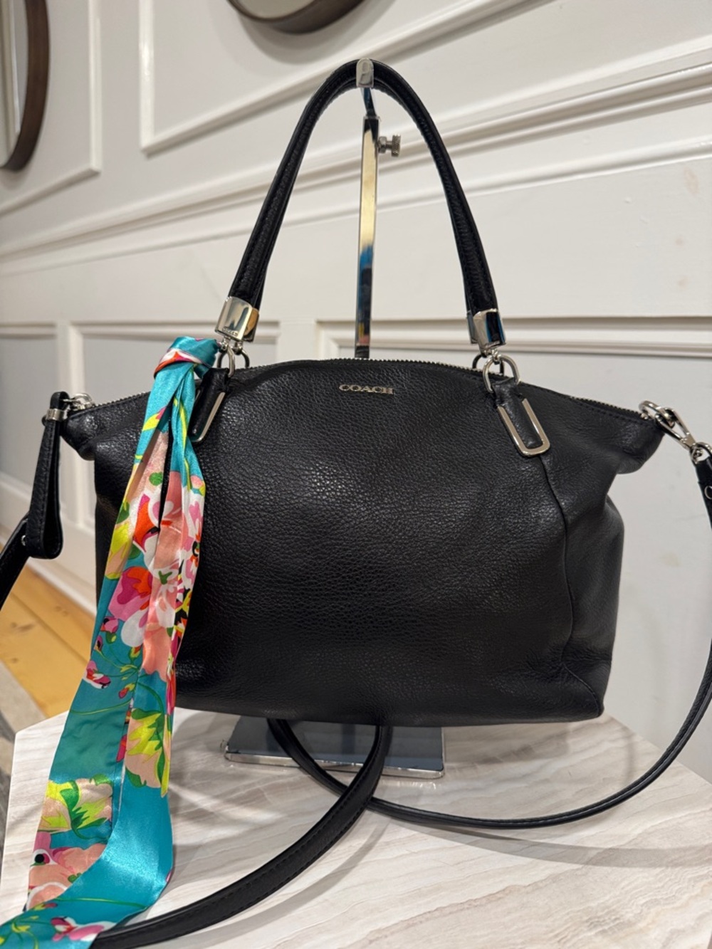 Coach Bag Madison Kelsey Small Black Pebbled Leather Satchel Crossbody Bag - Picture 4 of 17